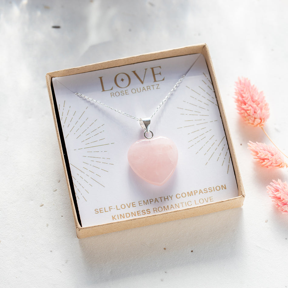 Rose Quartz Crystal Heart Necklace for Love - Djuna Studios